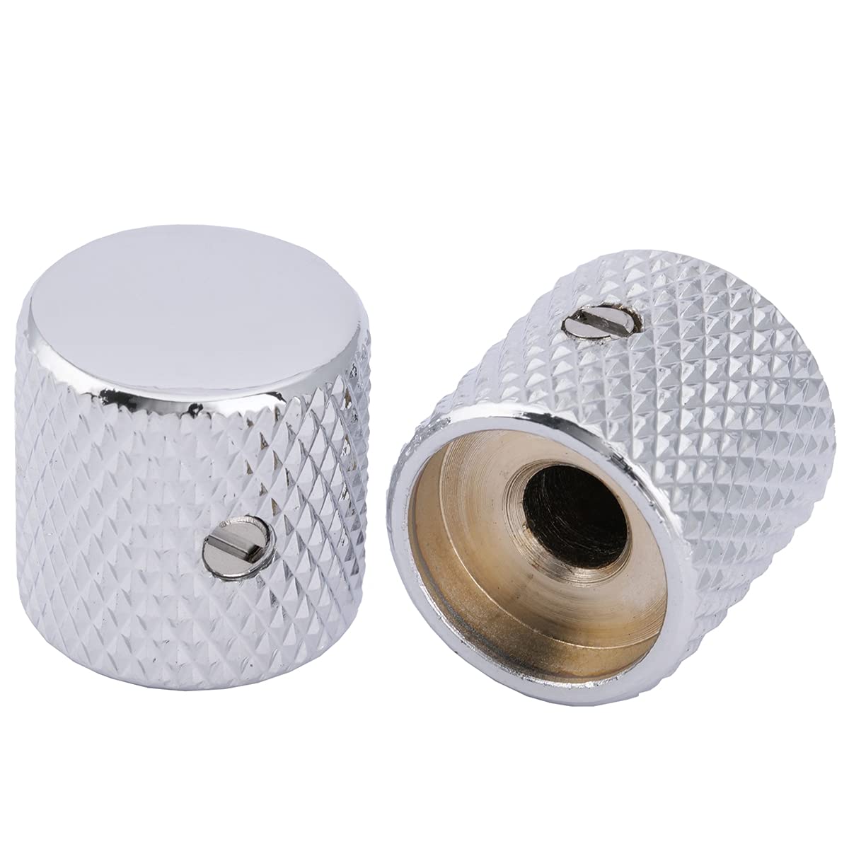 Musiclily Pro 6mm Steel Knurled Flat Top Barrel Knobs with Set Screw for Telecaster Electric Guitar or Precision Bass, Chrome (S